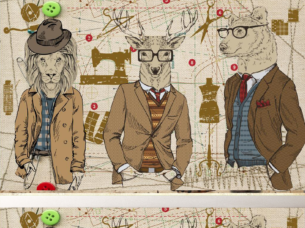 抽象时装动物服装店背景墙笔画