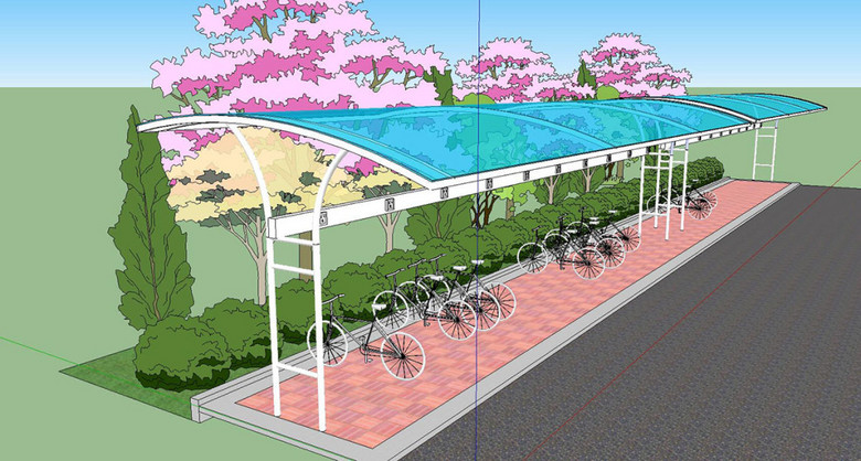 蓝色透明单车棚SU模型(图片编号:15184544)_