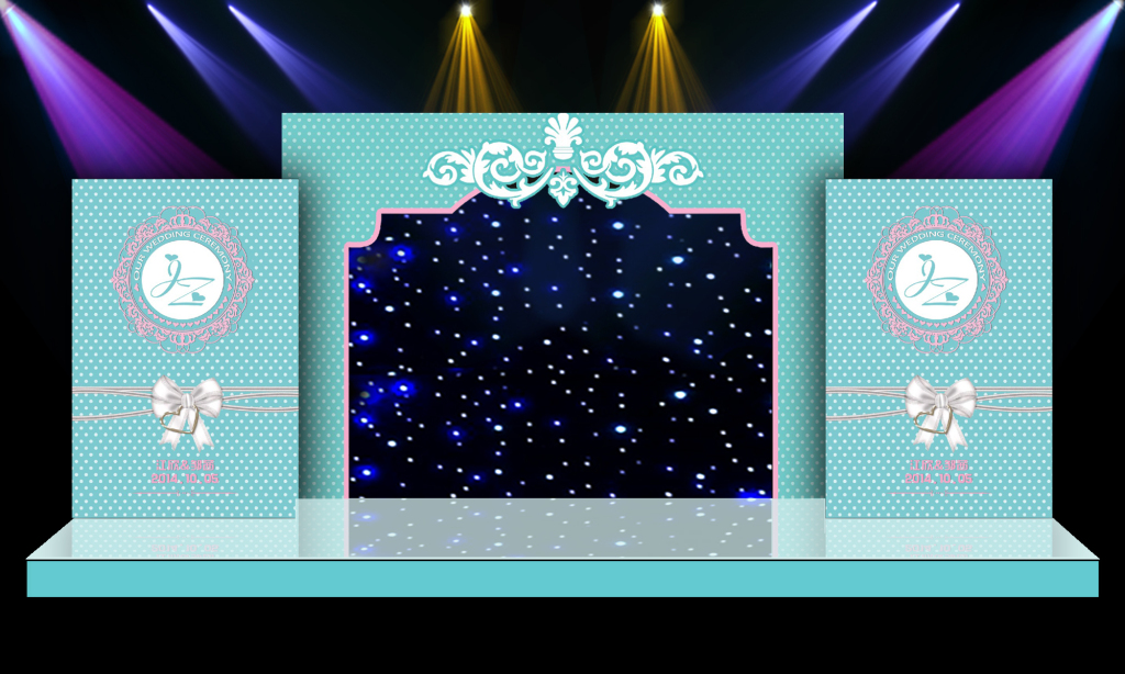 蒂芙尼蓝LED星空主题婚礼舞台迎宾区背景图片