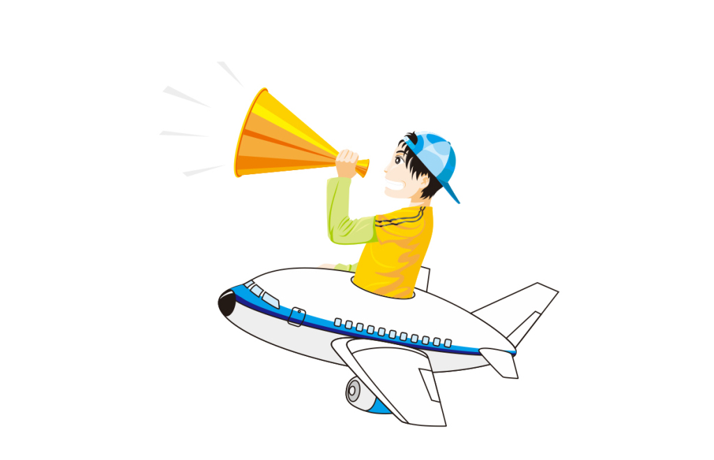 卡通人物在飞机上用大喇叭喊话图片设计素材_