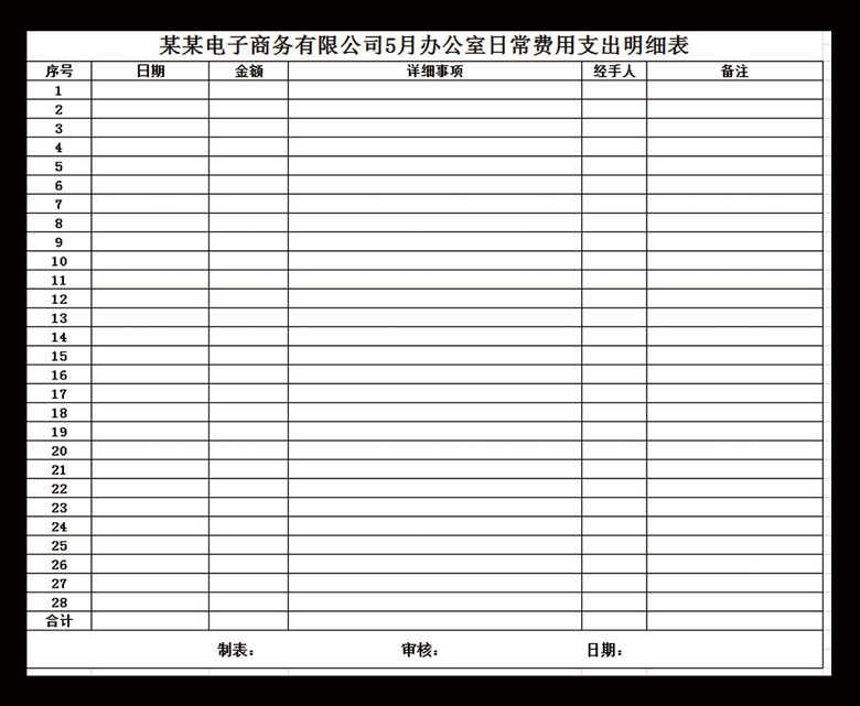 日常费用支出明细表excel模板下载模板下载(图