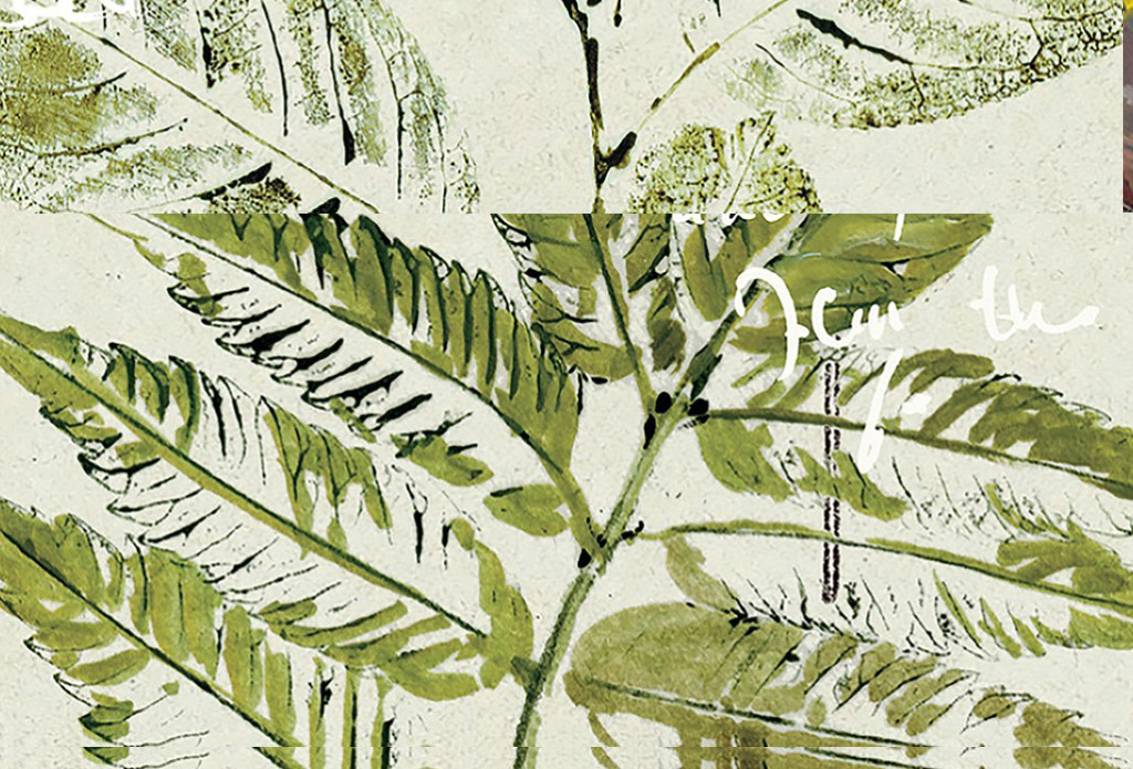 小清新绿色叶子树叶邮戳英文植物风景油画图片