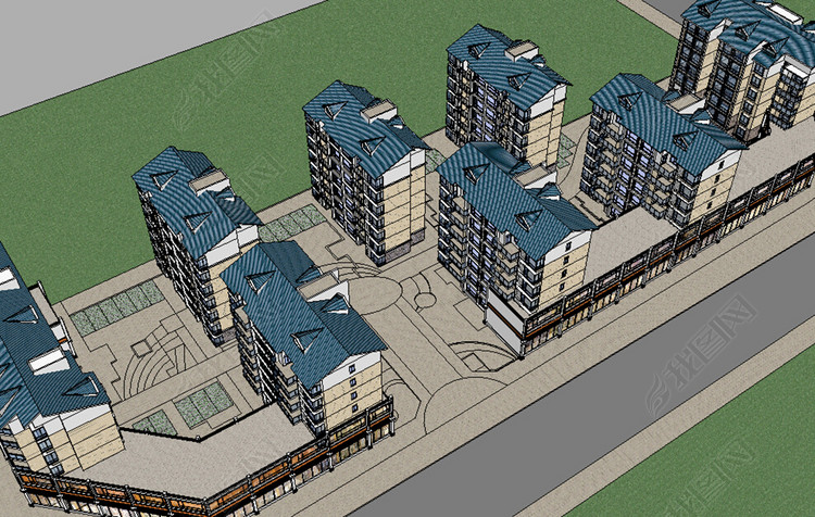 普通住宅小区SU模型图片下载skp素材-其他模