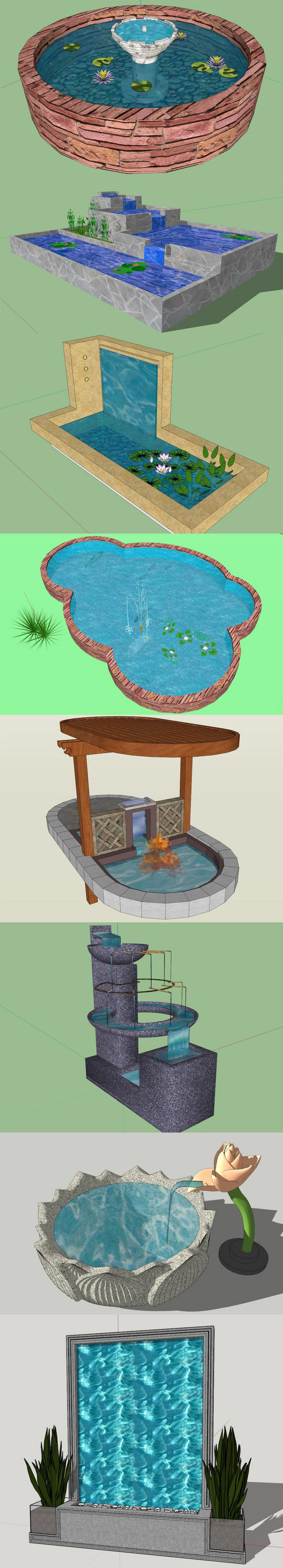 水景墙流瀑荷花池塘su模型设计图下载(图片17.27mb)