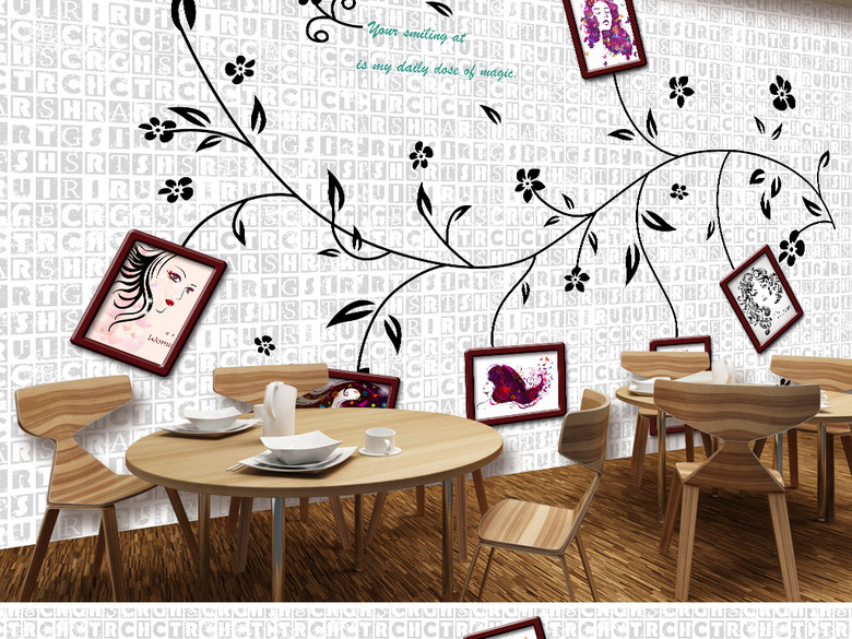 时尚潮流美容美发理发店照片墙背景墙壁纸(图