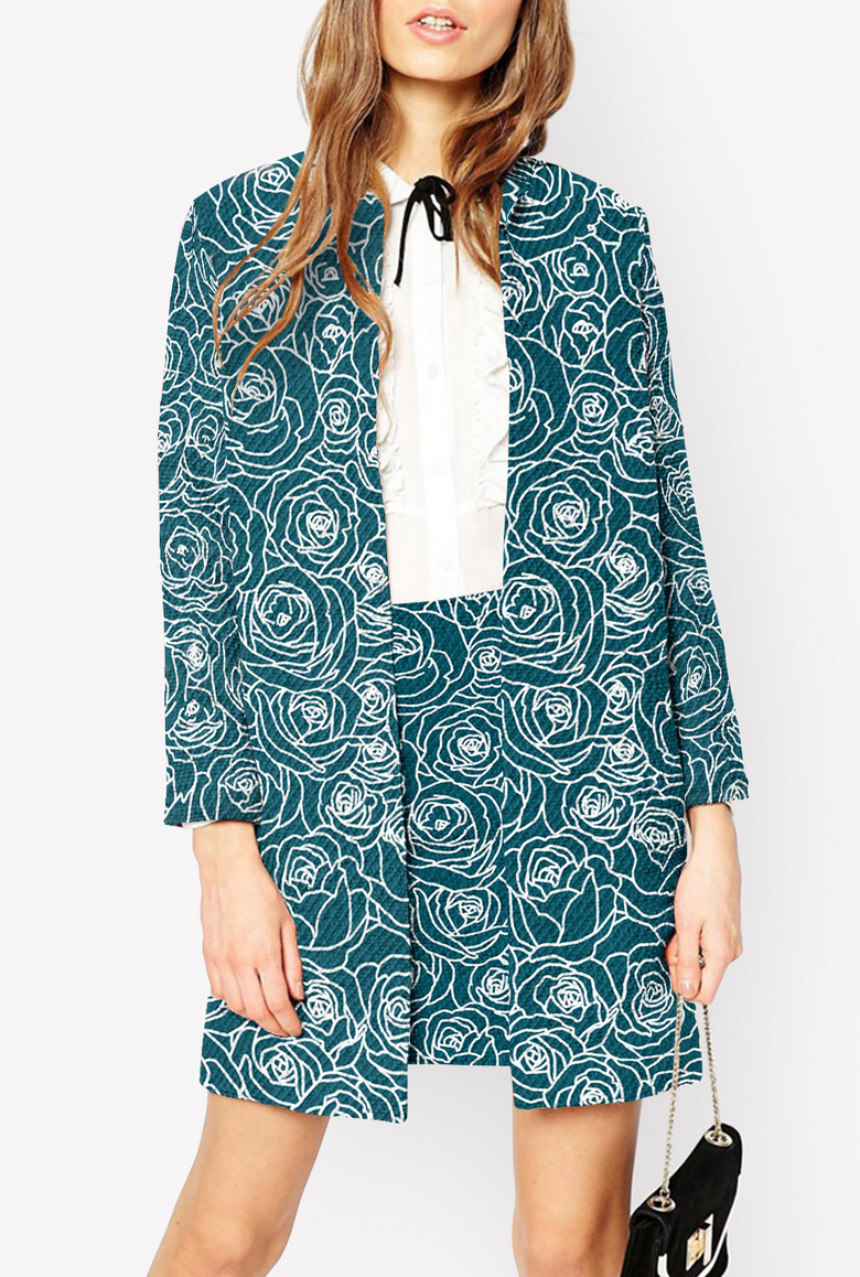 毛呢套裙女装玫瑰花线稿矢量图案(图片编号:1