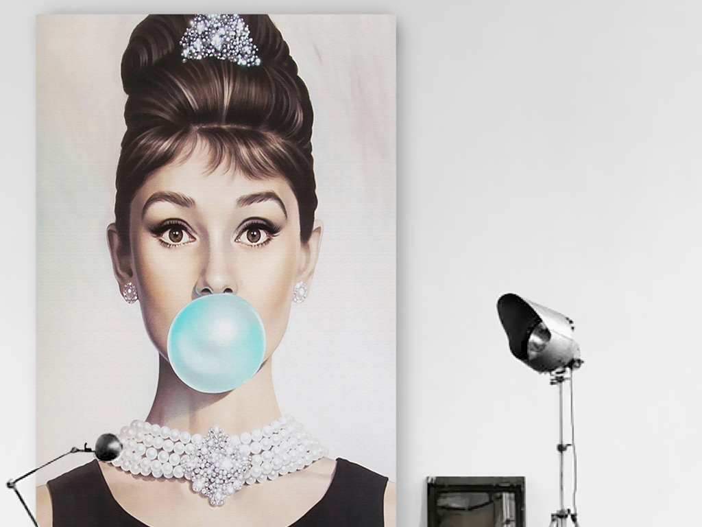 复古怀旧明星头像奥黛丽赫本吹气球玄关壁画