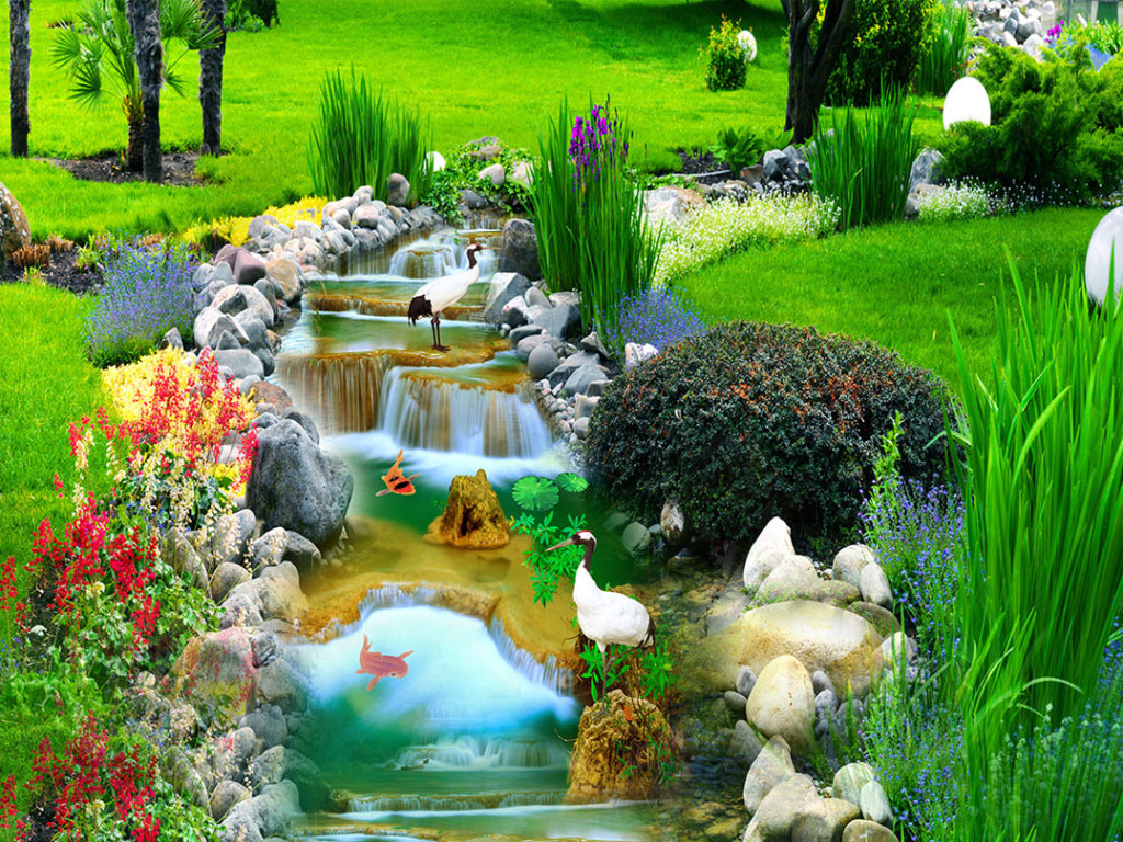 小河流水3d地板立体画地画地板