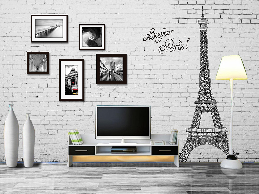 复古怀旧艾菲铁塔相框背景墙