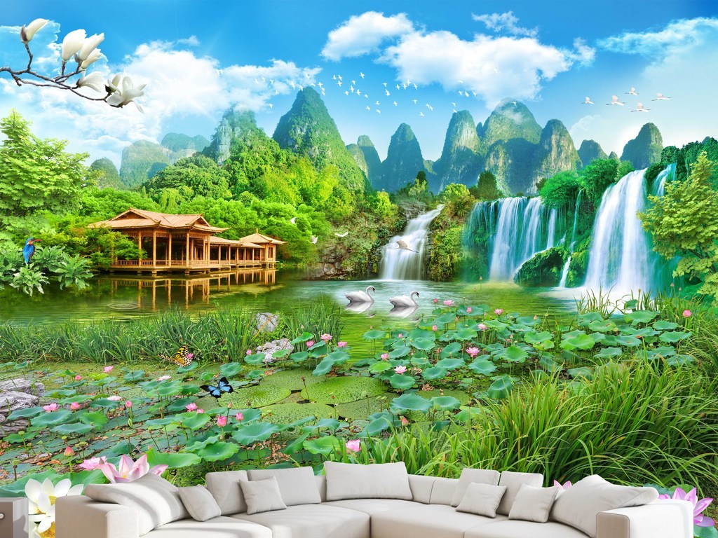 巨幅山水仙境3D风景画背景墙(承诺高清)