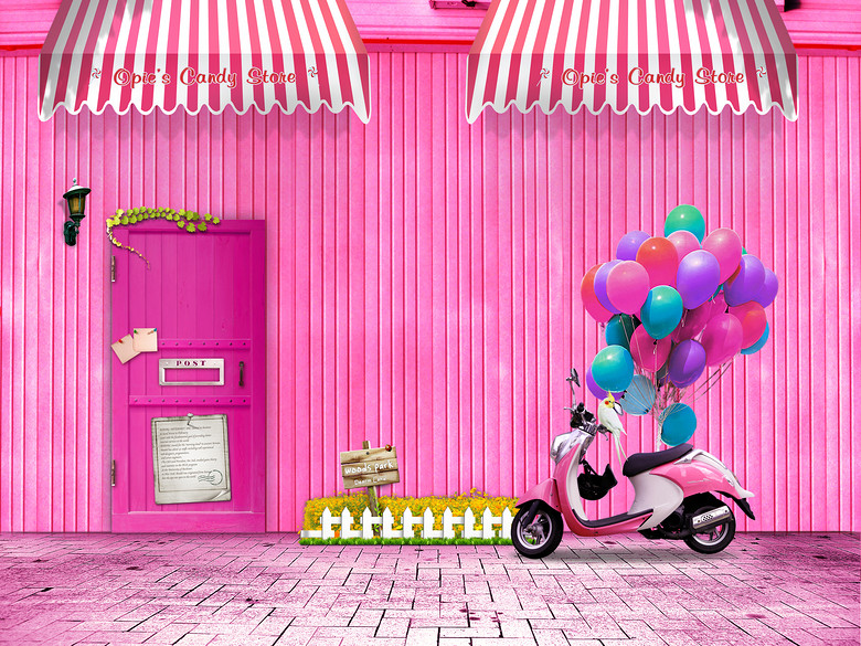 婚纱背景浪漫婚礼房子气球粉色场景图片素材(