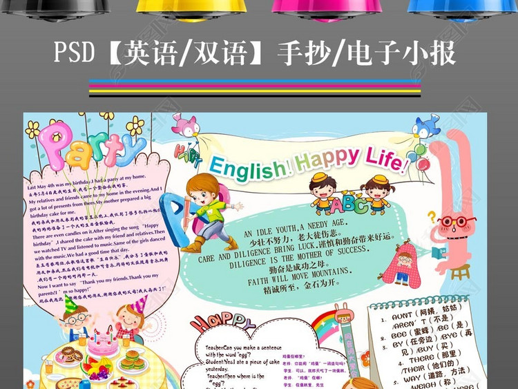 我爱英语生日聚会小报电子手抄小报图片下载p