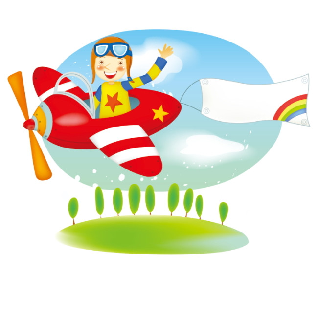 卡通小孩子坐飞机矢量图背景素材