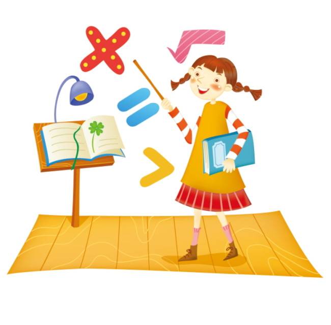 卡通矢量小女孩学数学背景素材设计元素(图片