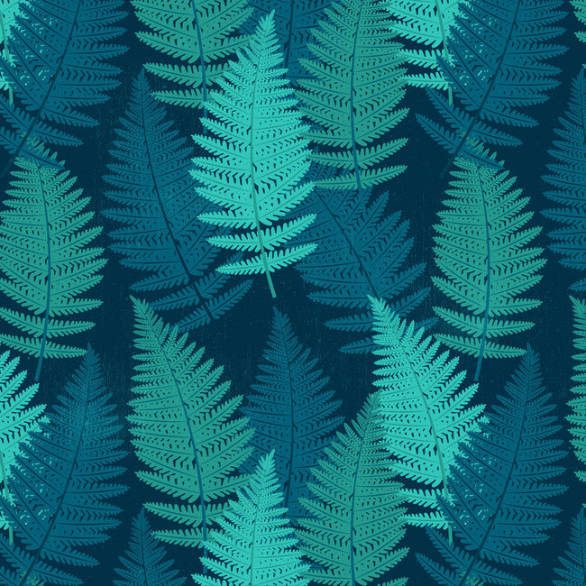 手绘蕨类植物树叶床品四件套数码印花图案(图