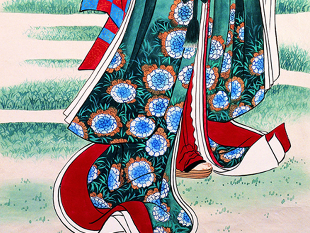 传统日本艺伎少女玄关壁画