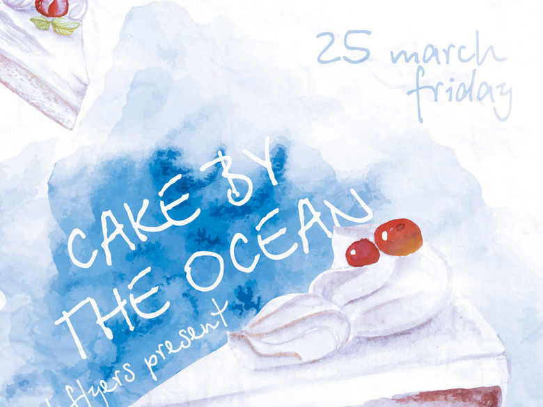 手绘水彩蛋糕店烘焙坊糕点促销宣传海报(图片