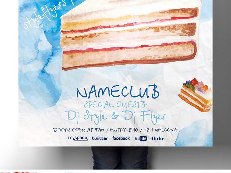 手绘水彩蛋糕店烘焙坊糕点促销宣传海报(图片