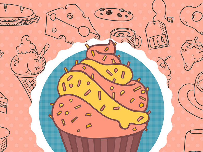 手绘文艺甜品店烘焙坊矢量宣传海报模板(图片