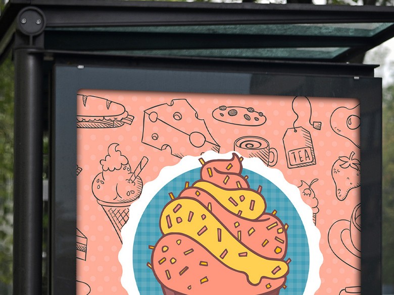 手绘文艺甜品店烘焙坊矢量宣传海报模板(图片