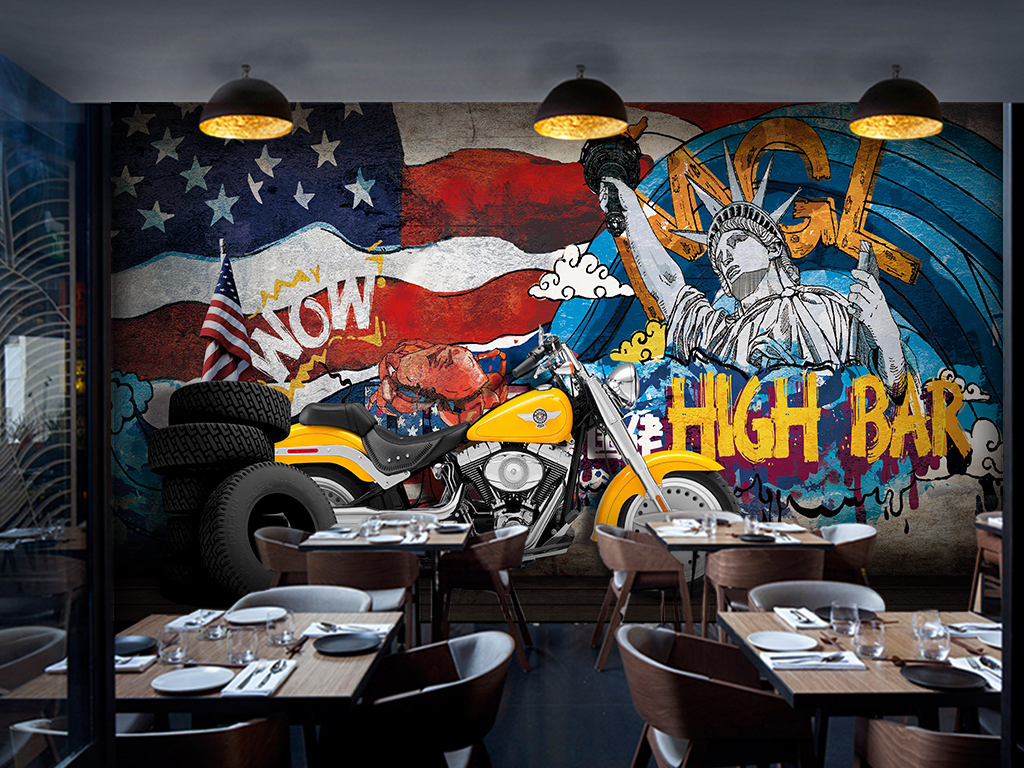 现代街头艺术摩托车涂鸦背景墙壁纸