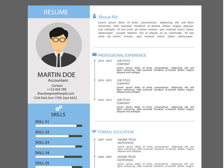 商务简约英文个人简历蓝色(图片编号:1549495