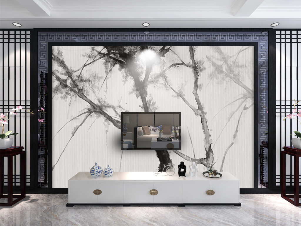 新中式抽象水墨画电视背景墙