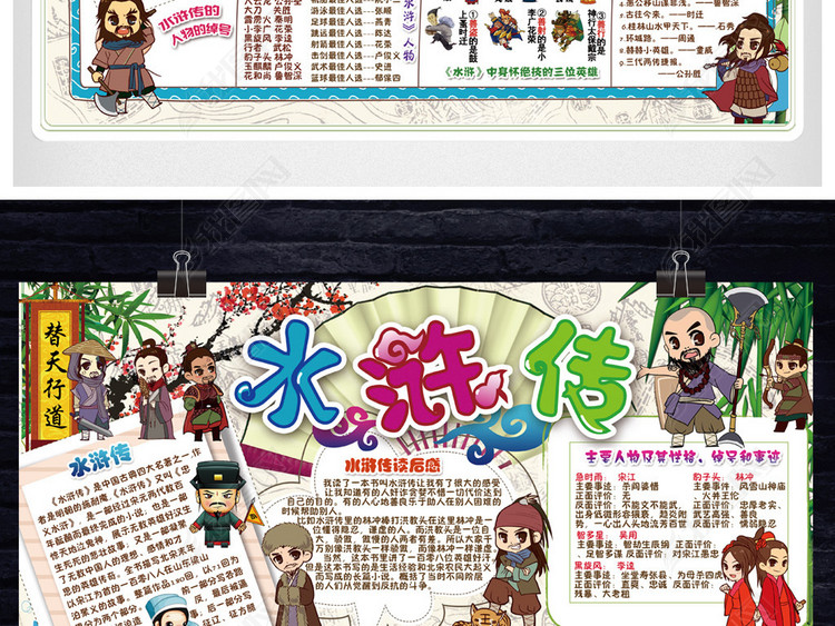 水浒传小报四大名著阅读书电子手抄小报模板