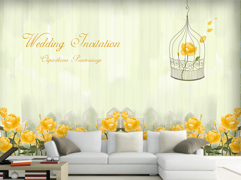 手绘玫瑰花英文字母背景墙(图片编号:1555272