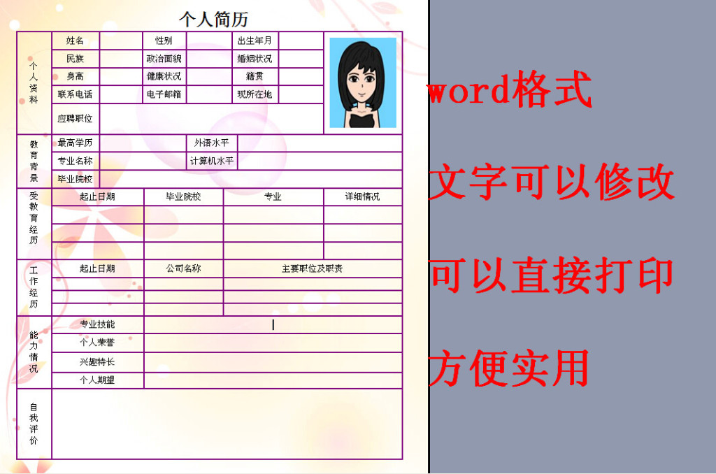 彩色背景实用版大学生毕业求职空白简历74