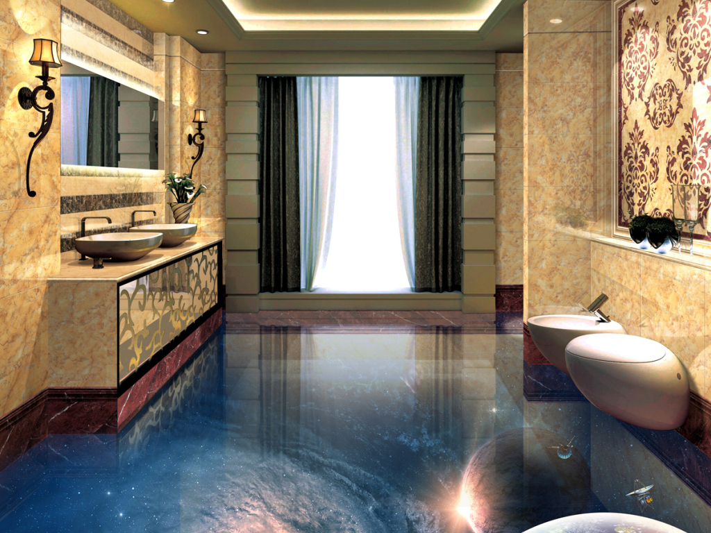 宇宙银河地球太空站3D浴室客厅地板地砖