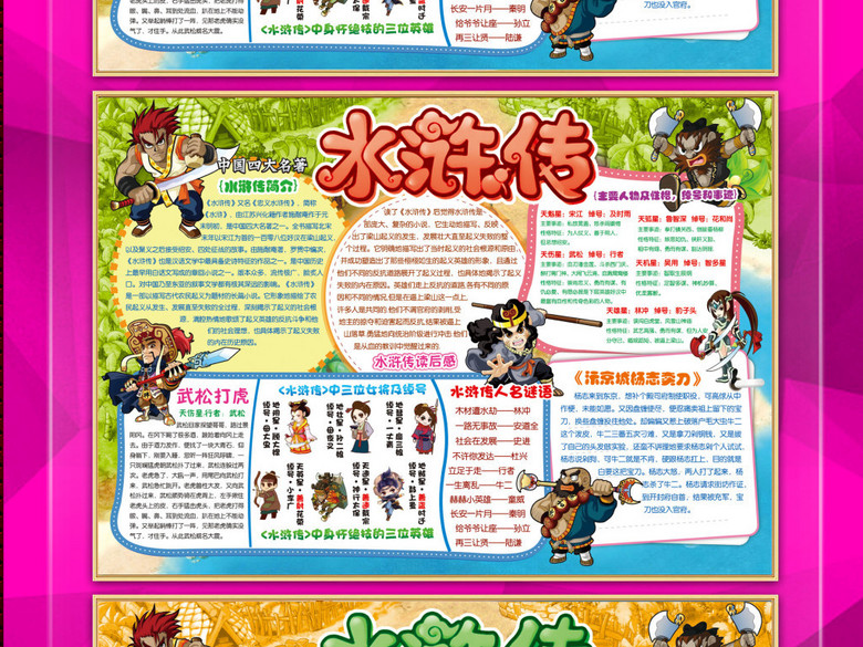 水浒传小报四大名著阅读书电子手抄小报模板(