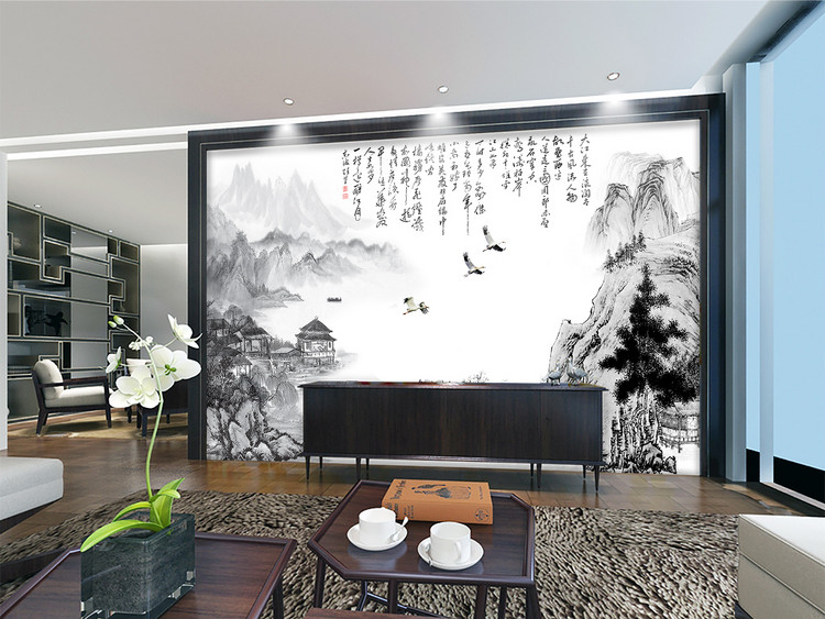 赤壁怀古大江东去山水中式背景墙