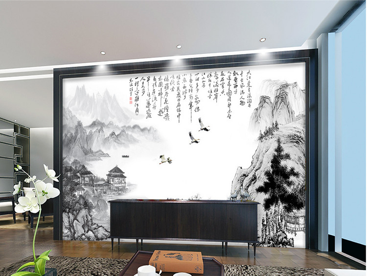 赤壁怀古大江东去山水中式背景墙