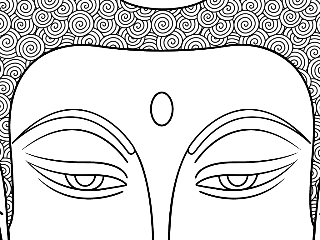 高清大图释迦牟尼佛线勾白描线描图