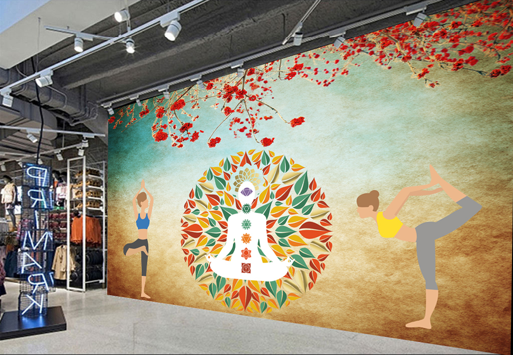 怀旧瑜伽训练馆工装背景墙