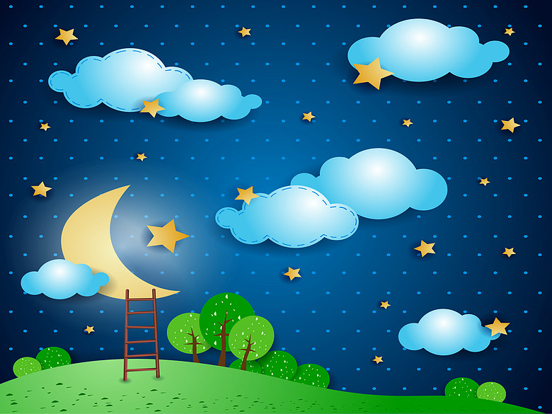 卡通夜晚星空贴画儿童房背景墙
