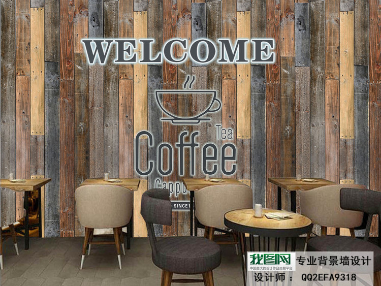 复古木板咖啡店酒吧西餐厅背景墙
