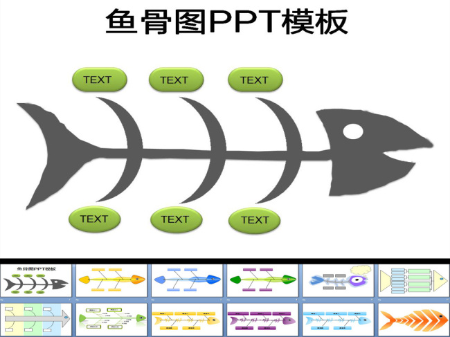 作品模板源文件可以编辑替换,设计作品简介: 鱼骨图ppt模板,,使用