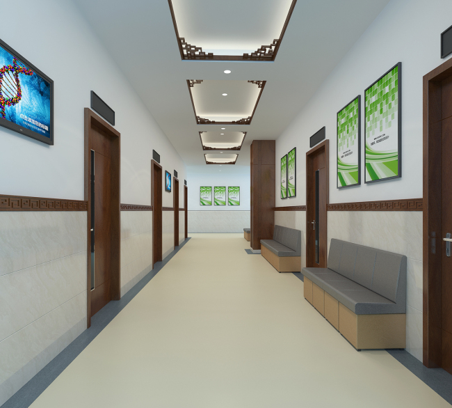 原创中式风格医院走廊效果图max模型