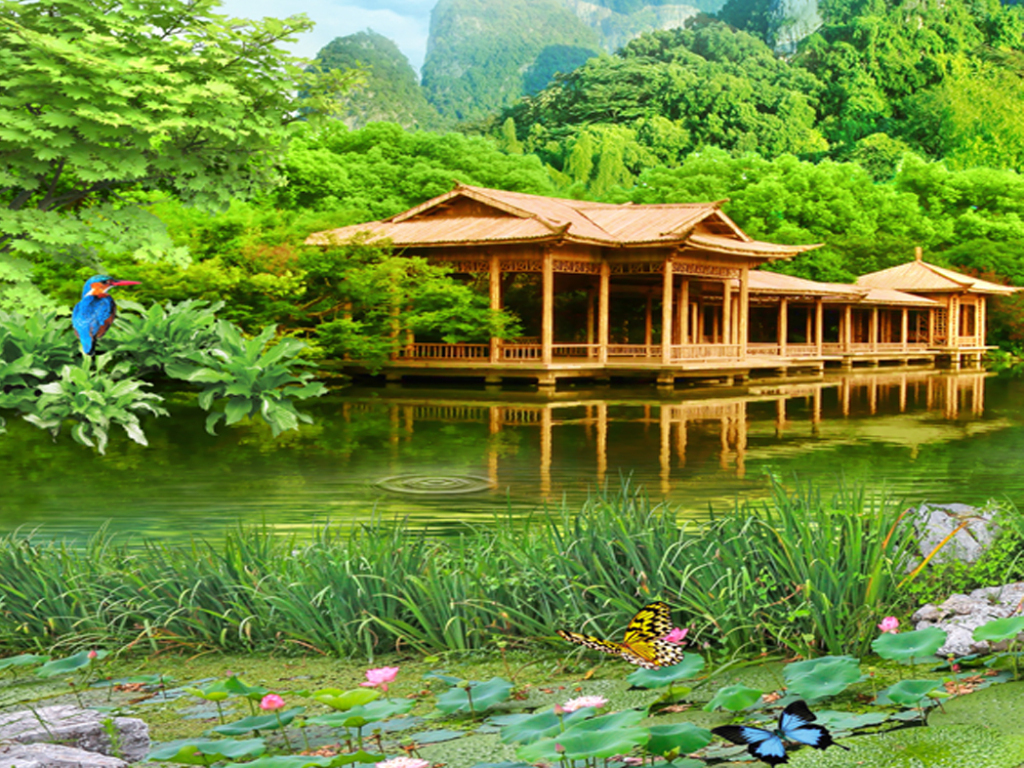 荷花风景玄关背景墙(图片编号:15615802)_山水花鸟图