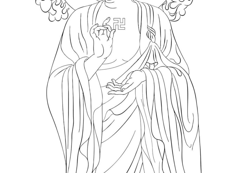 高清大图线描白描线勾阿弥陀佛玄关装饰画(图