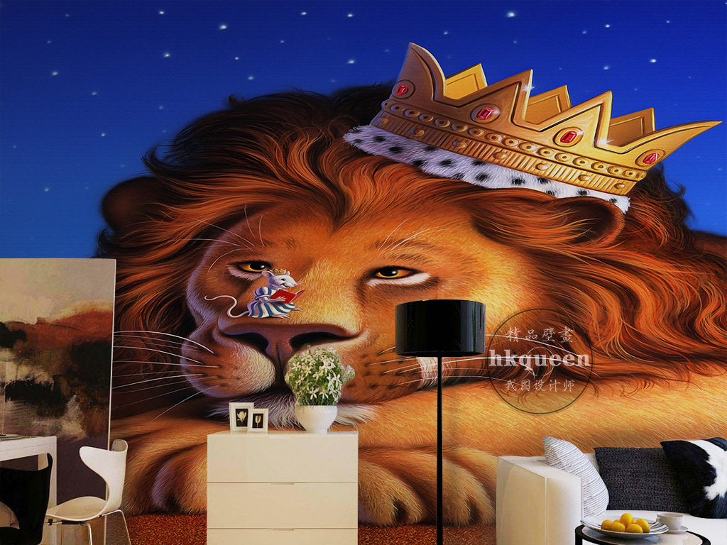 星空狮子王皇冠小白鼠读书创意卡通儿童背景