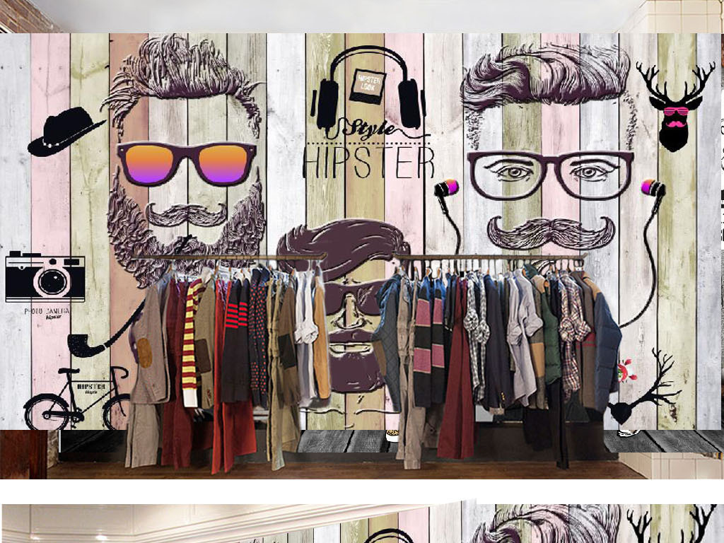 复古怀旧潮流服装店背景墙