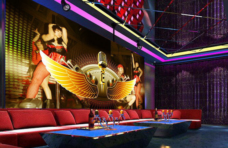 KTV歌厅酒吧舞蹈钢管舞美女工装背景墙(图片