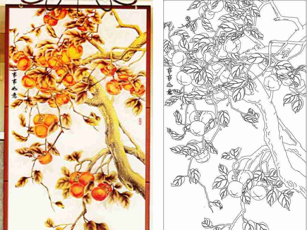 事事如意柿子图平面设计图下载(图片0.49MB)_雕花CAD大全_雕花图案CAD