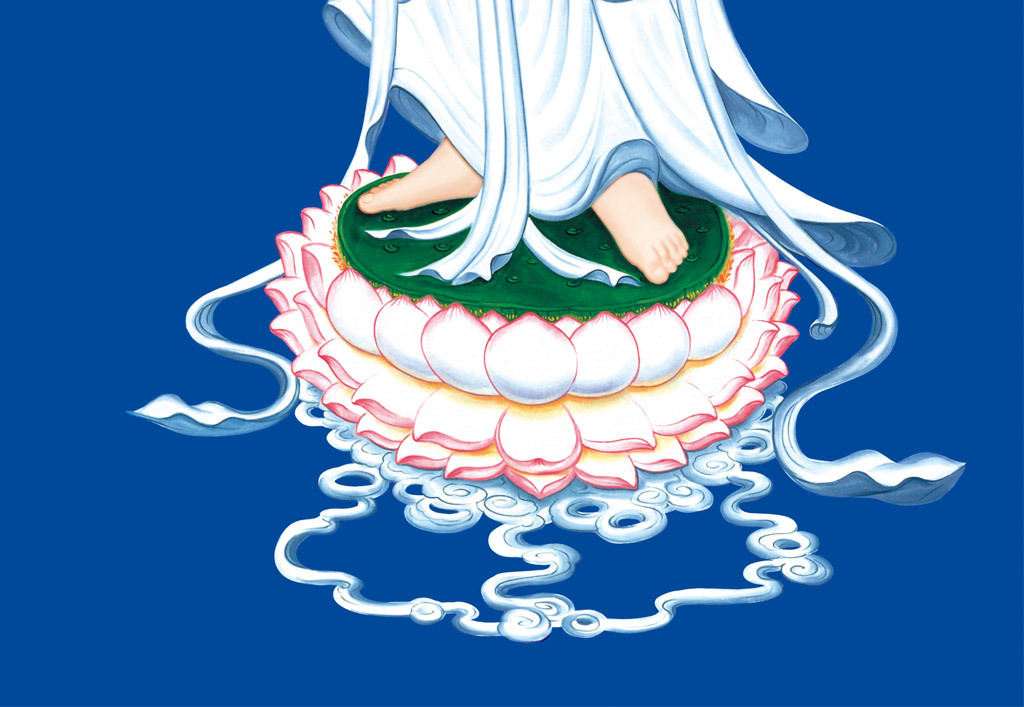 蓝底佛像观音玄关画
