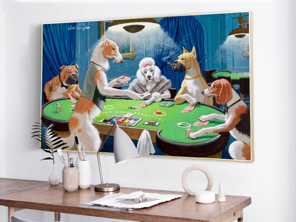 小狗打牌游戏室装饰画油画