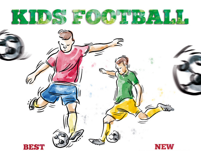 简约唯美手绘水彩儿童足球赛宣传海报(图片编