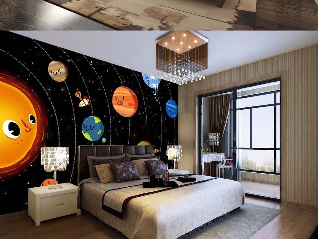 巨幅太阳系儿童房背景墙星球星空地球图片